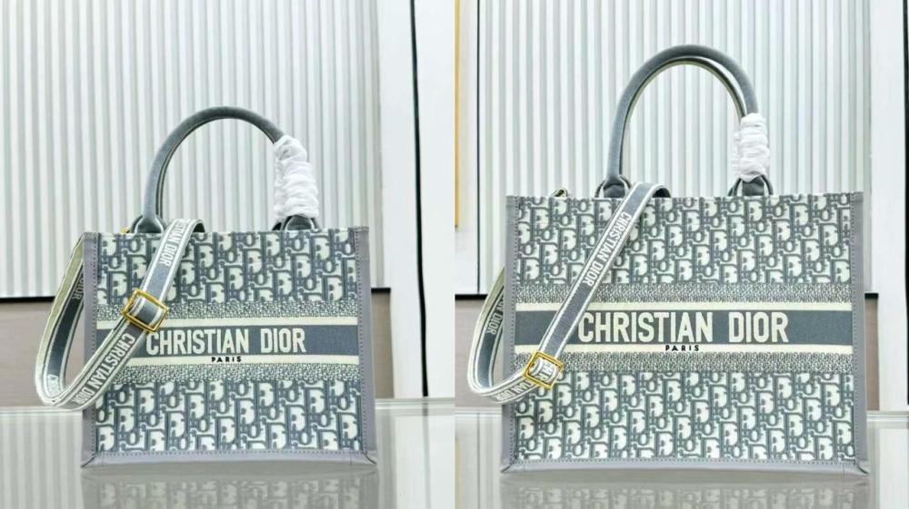 セブン Dior Tote Bag in Grey with D Oblique Print - E-SEVEN STORE