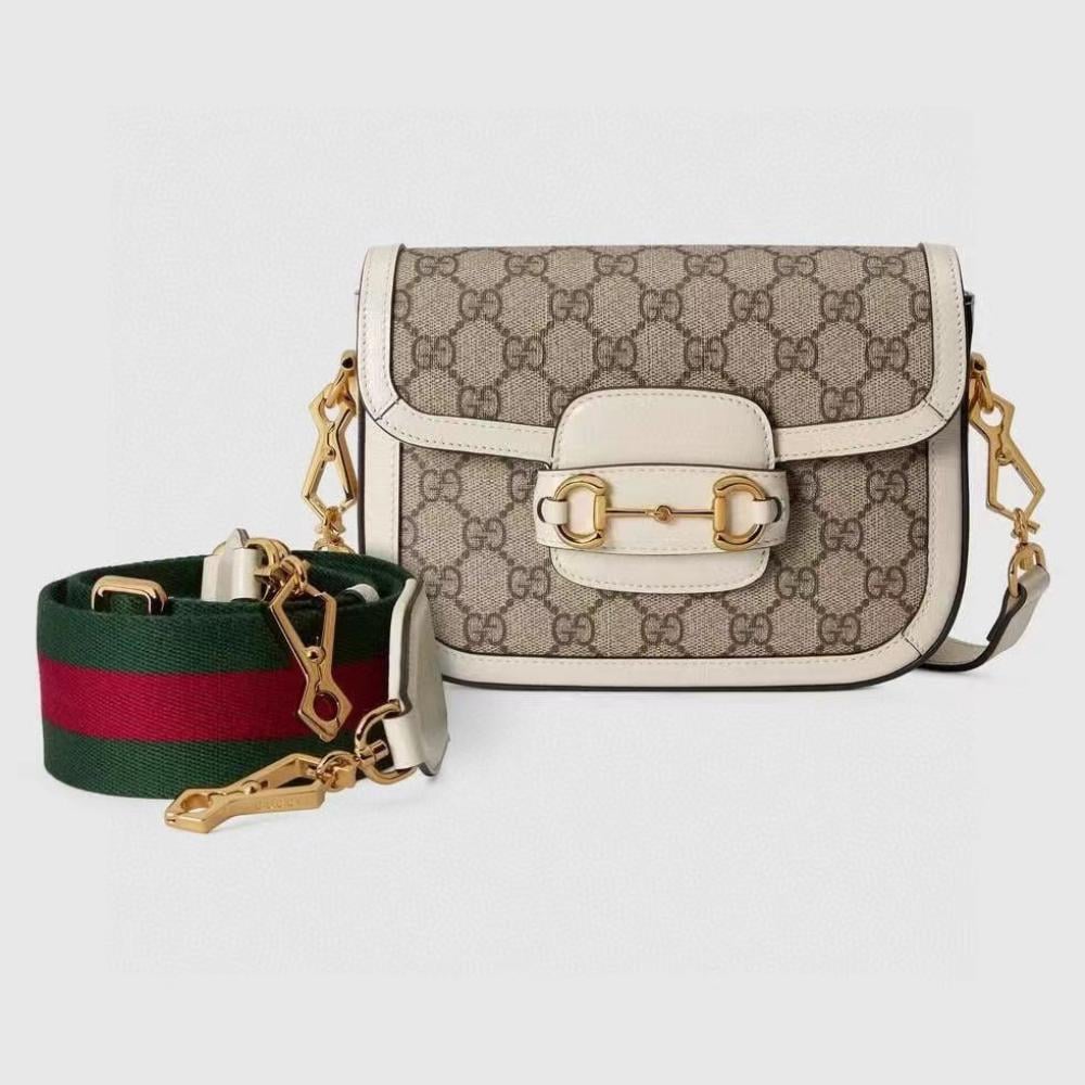 Gucci Bag Horsebit Women's Bag, Beige and White, with the Brand Logo