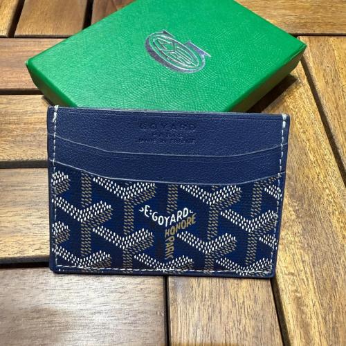 Goyard Knight Blue Leather Card Holder with Brand Embossing - E