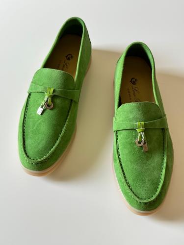 Loro Piana Women's Green Suede Flats - E-SEVEN STORE