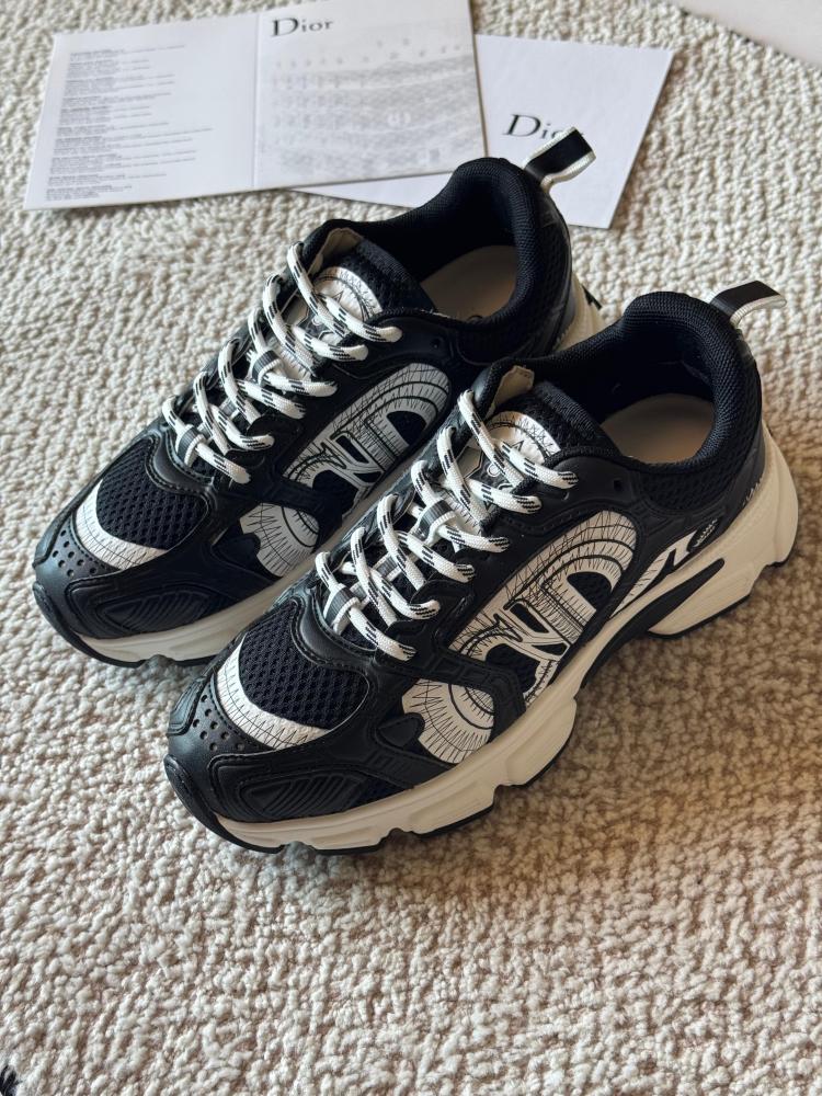 Dior Women's Chrono Sport Sneaker in Black with White Details E