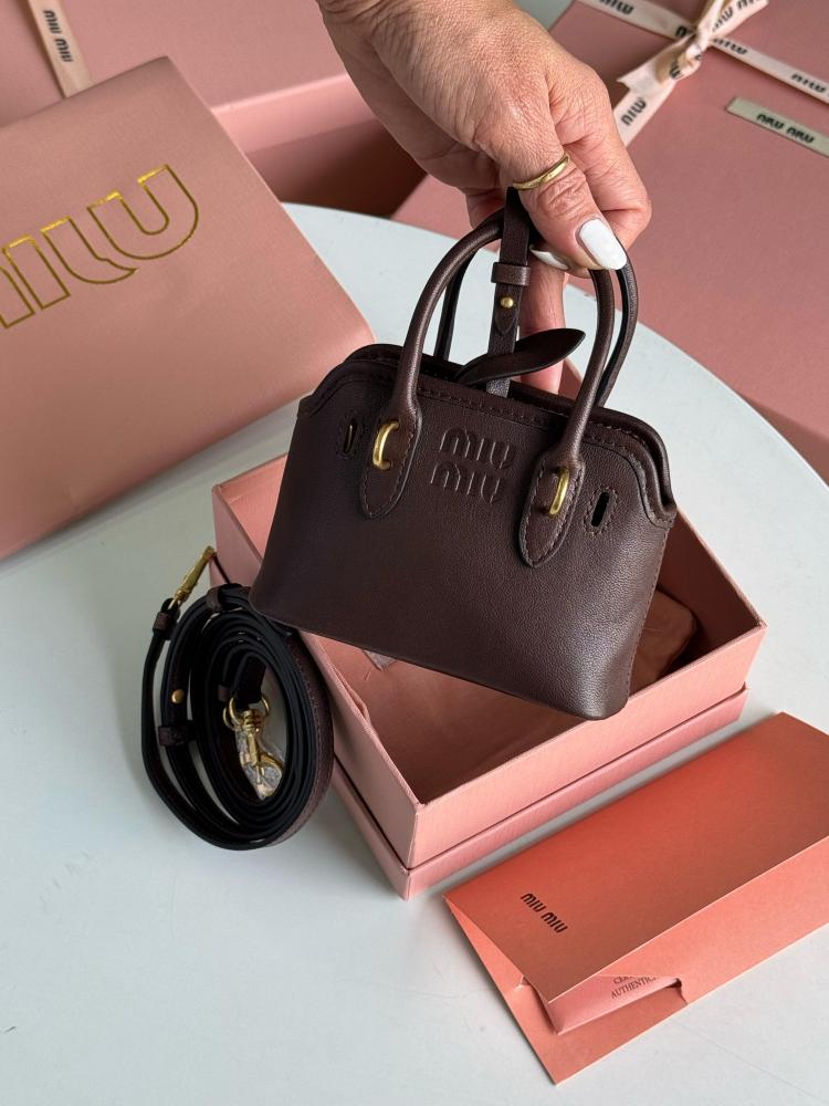 バッグ STORE Miu Miu Small Adventure Bag in Brown Leather - E-SEVEN STORE