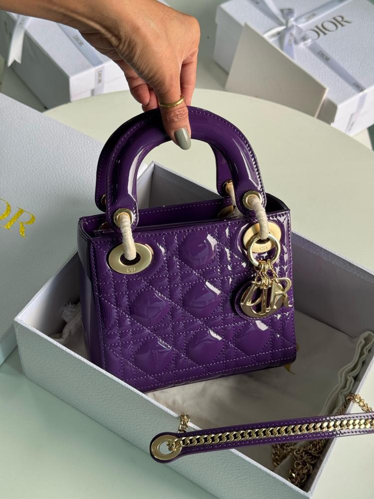 【ヴィンテージ】Rank:S☆Dior Dark Purple Lady Small Cannage Lady Dior 17cm Small Leather Bag in Glossy Purple - E-SEVEN