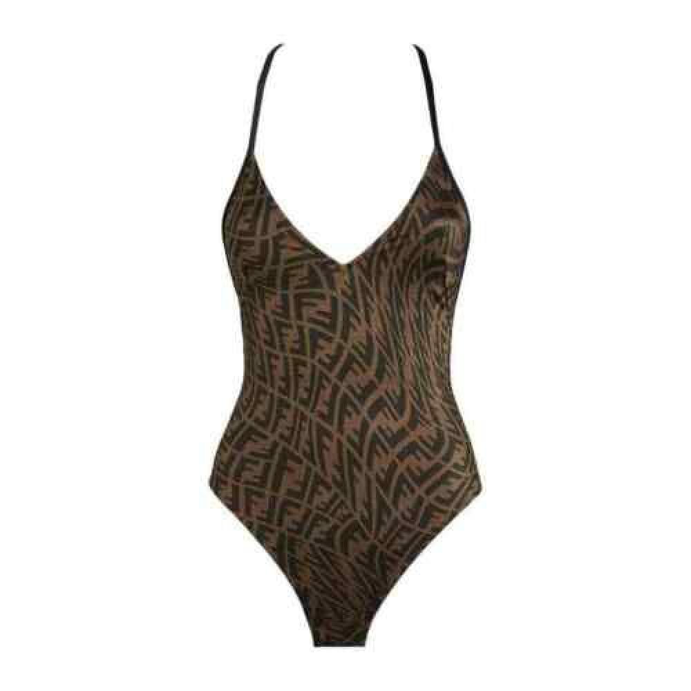 Fendi Vertigo FF One-Piece Swimsuit in Brown