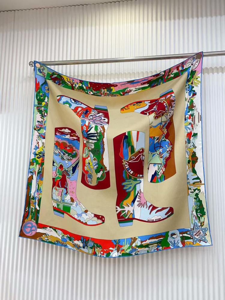 Hermes Boots Story Square Shawl in Bright Colors - E-SEVEN STORE