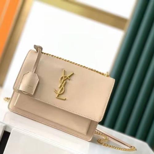 Saint Laurent Sunset Leather Shoulder Bag in Beige Gold - E-SEVEN