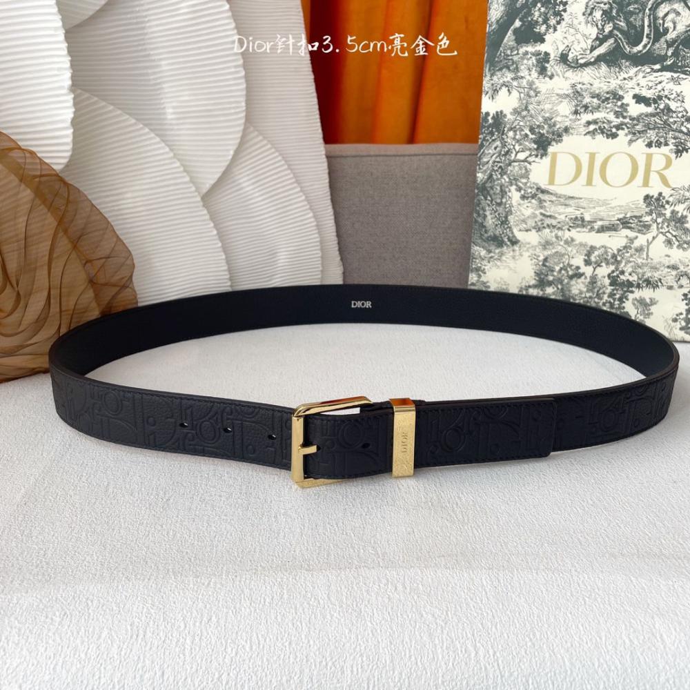 Dior Galaxy Men's Black Leather Belt with Gold Buckle - E