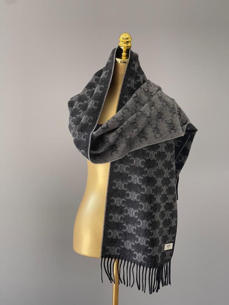 Celine Women's Thick Logo Scarf in Grey - E-SEVEN STORE