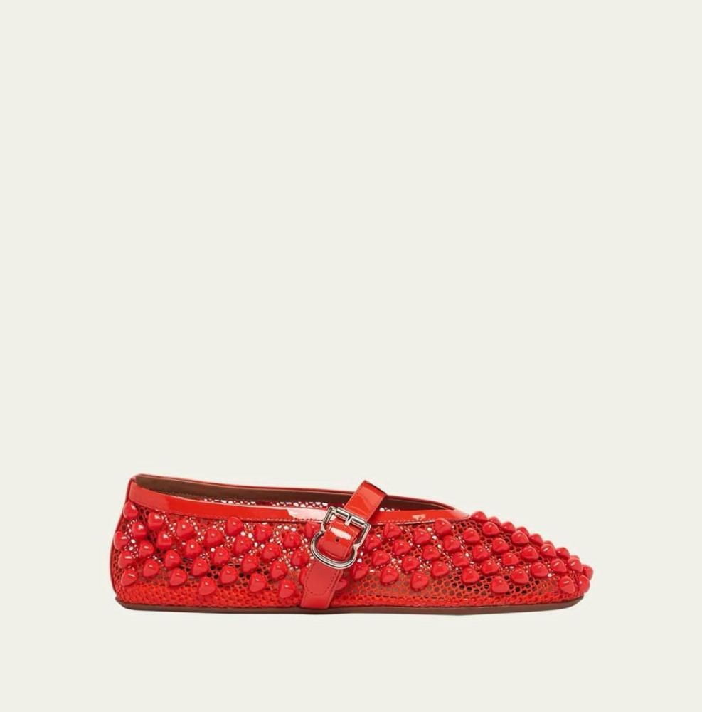 Elegant red strap flat ballerina Alia - E-SEVEN STORE