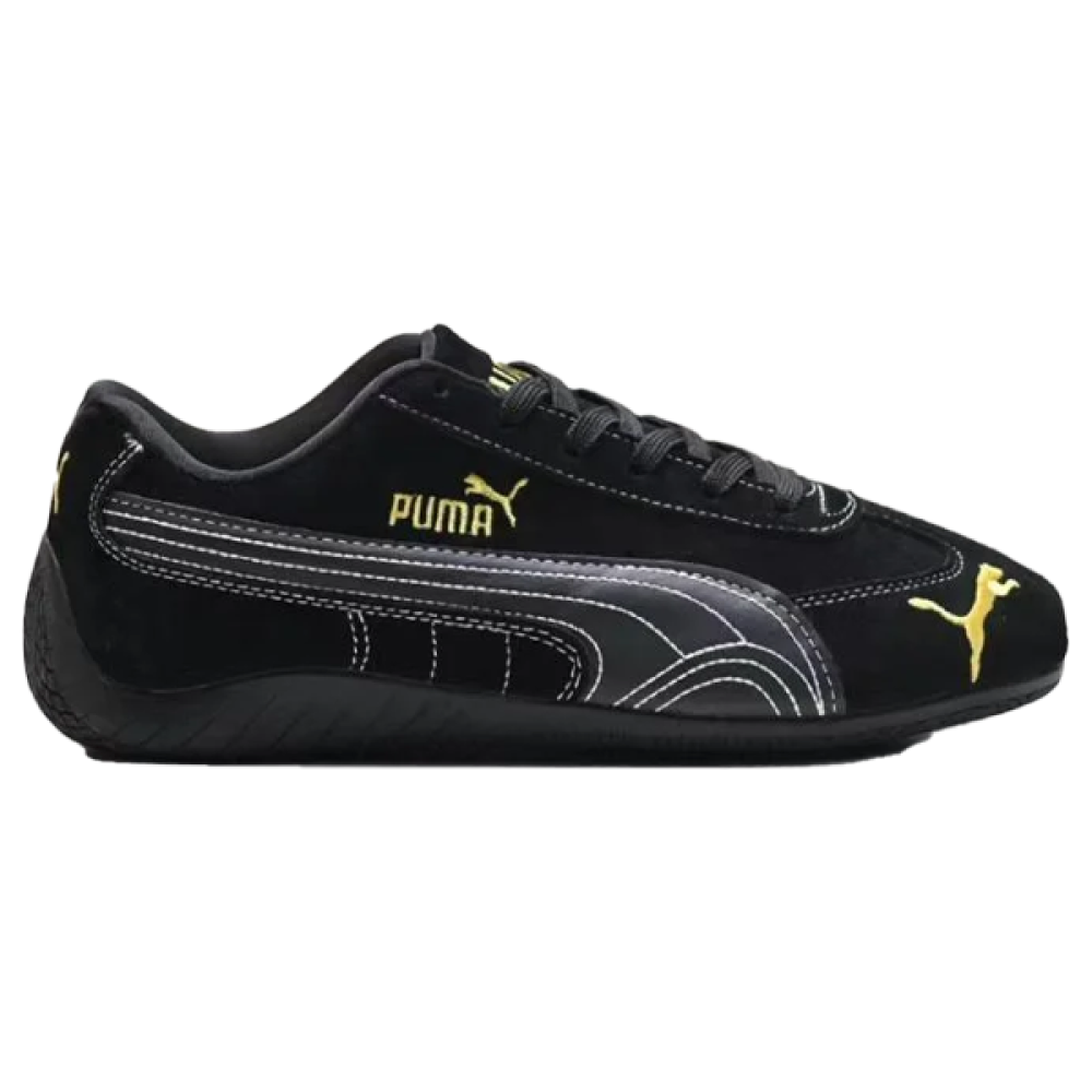 Puma Speedcat Black Lace-Up Sneakers with Yellow Logo - E
