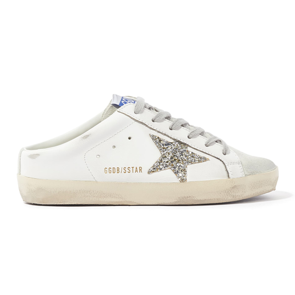 Golden Goose Superstar Unisex Sports Slipper, White with Silver