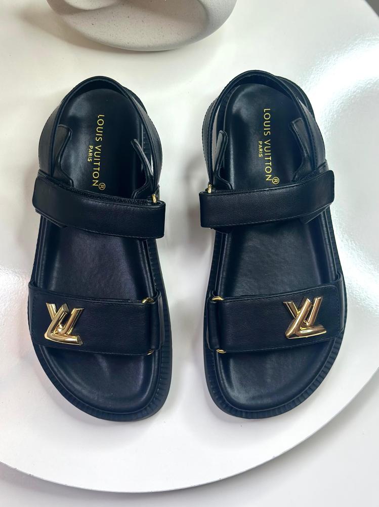 Louis Vuitton Sunset Women's Flat Sandal in Black with Logo - E