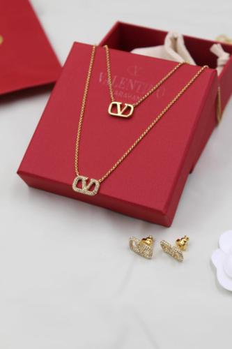 Valentino luxury gold double-layer necklace with brand logo