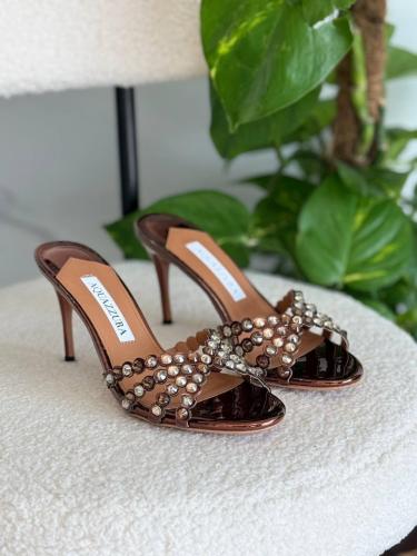 ミュウ Aquazzura Tequila Strapless Sandal in Shiny Brown | ESEVEN STORE