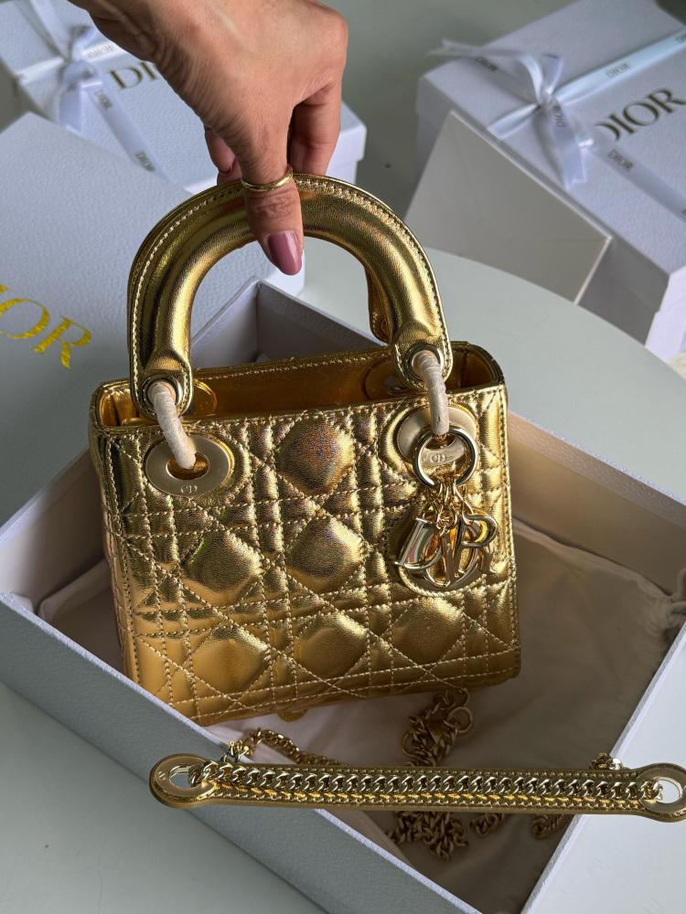 Lady Dior 17cm Metallic Gold Women's Bag E-SEVEN STORE