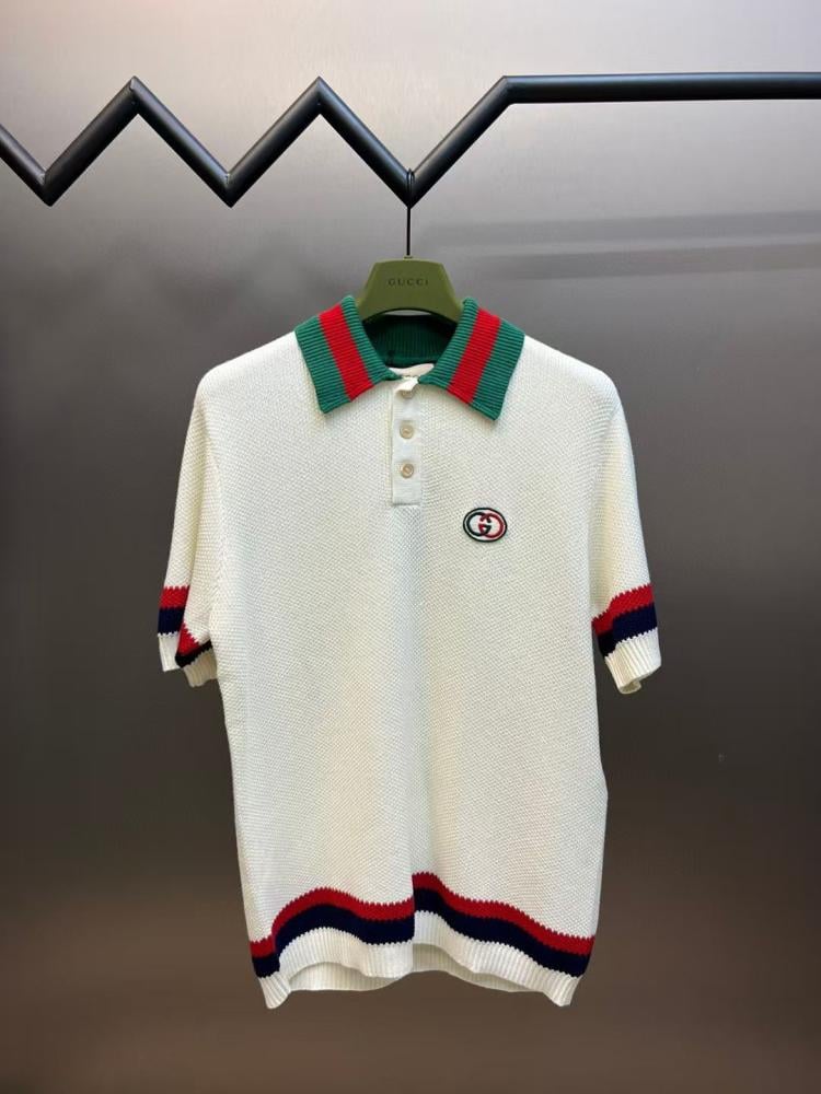 Gucci men's white shirt with a red and green polo collar