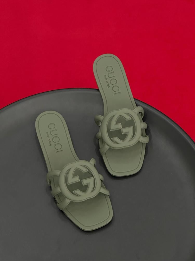 その他 Lime Works Gucci Women's Interlocking Logo Slipper Flat, Olive - E