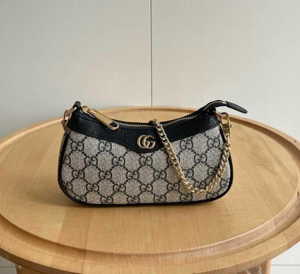 Gucci Ophidia GG Zip Shoulder Bag in Black and Grey