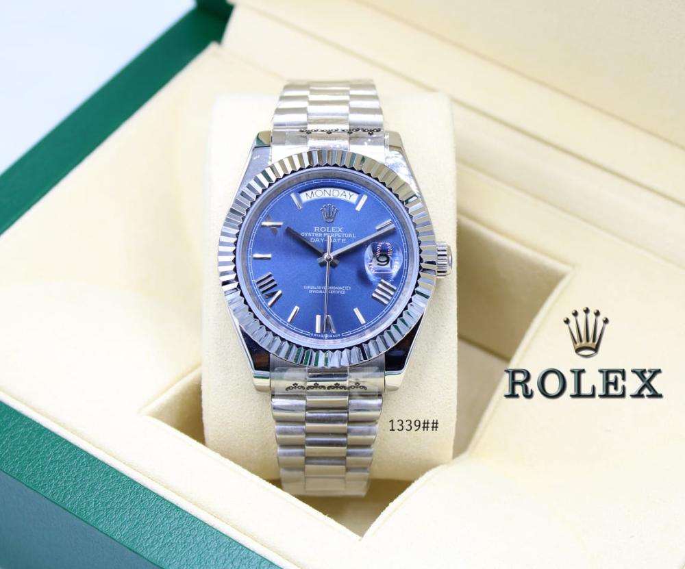 Rolex Men's Day-Date Automatic Silver Blue Metal Watch