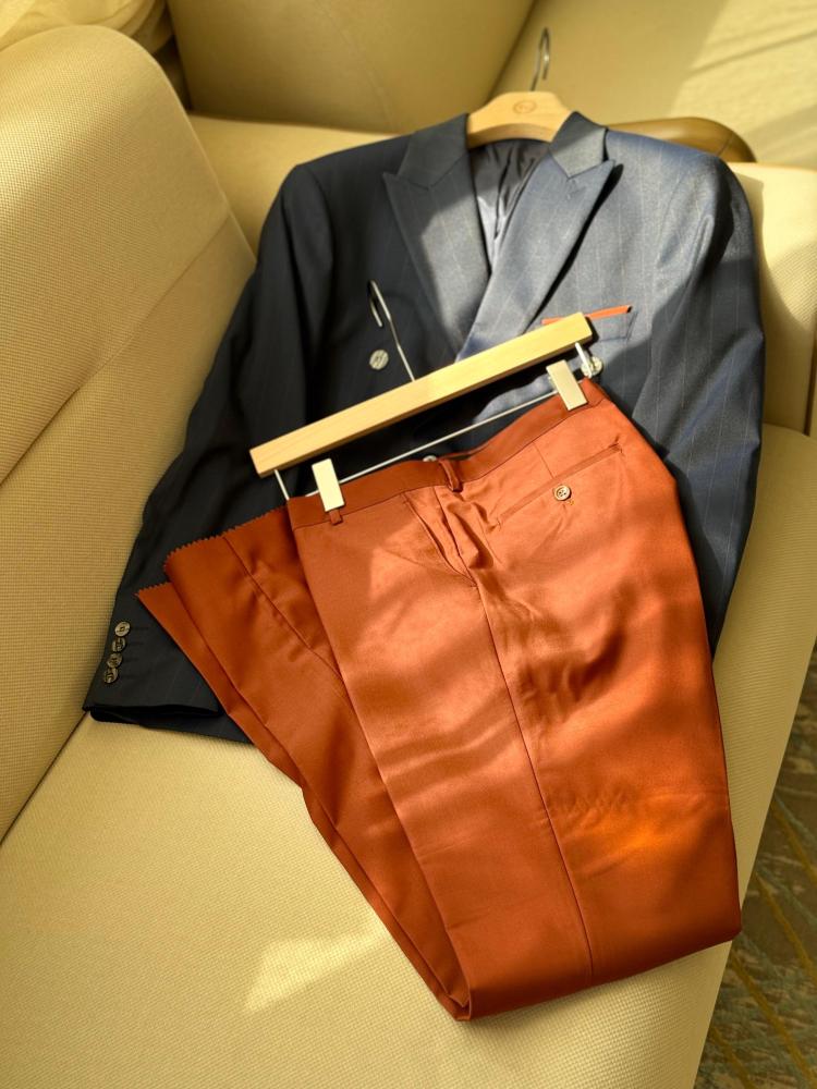 Men's Zegna Two-Tone Suit, Honeycomb Pants with Navy Blazer
