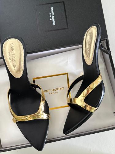 Saint Laurent Women's Strapless Sandal in Black Golden - E-SEVEN STORE