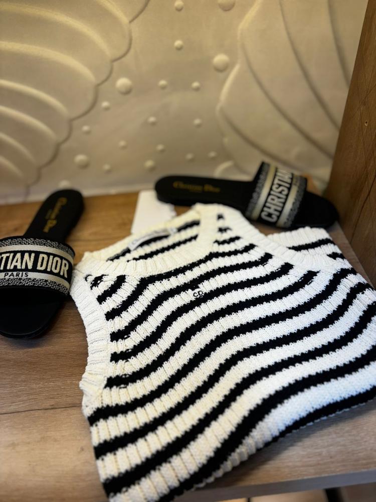 Dior women's striped knitted top in black and white - E-SEVEN STORE