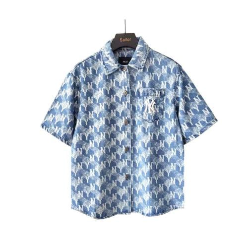 エレガンス MLB New York Yankees Soft Denim Logo Print Shirt Blue - E-SEVEN STORE