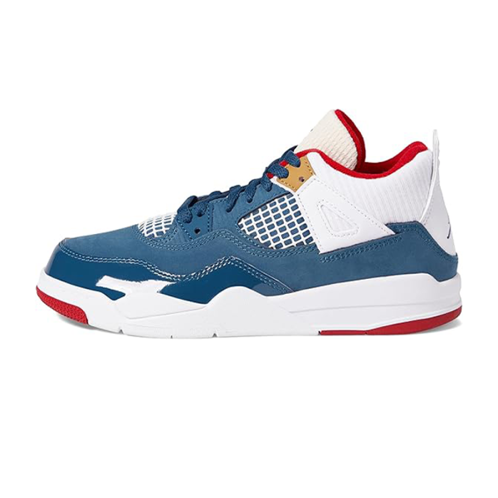 Kids' Air Jordan 4 Retro Shoes in Blue, Red, and White