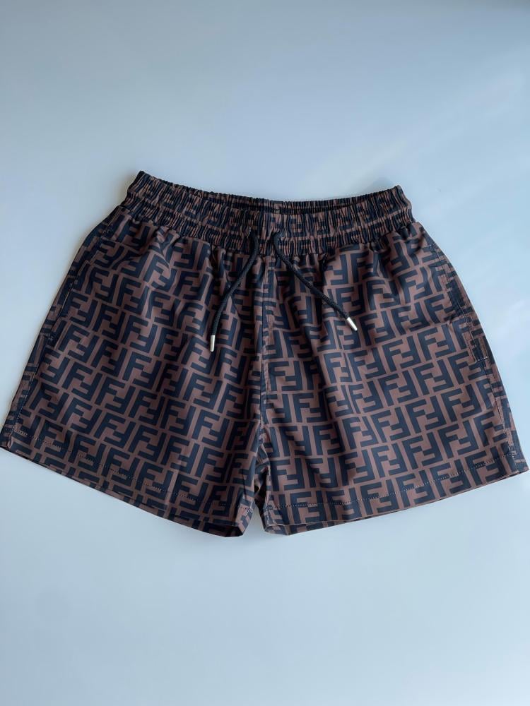 swm Fendi Men's FF Print Swim Shorts, Brown and Black - E-SEVEN