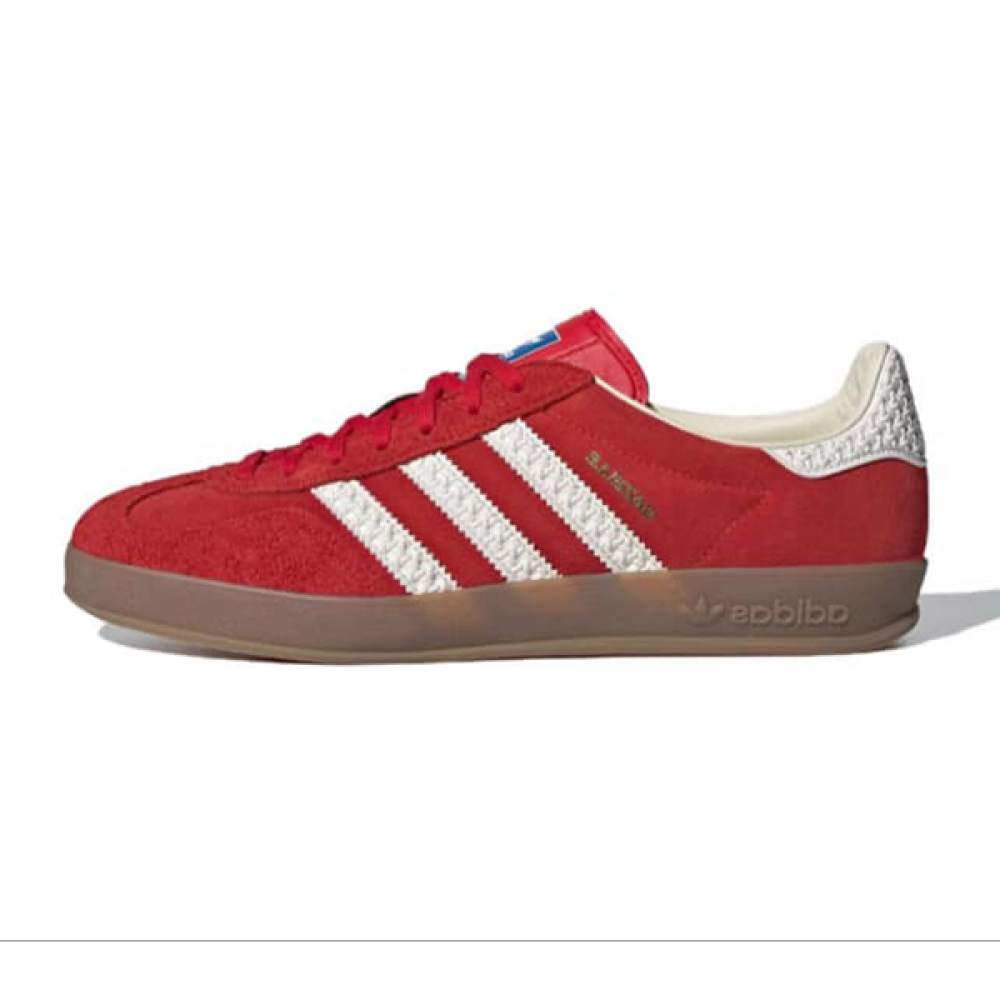 Adidas Gazelle unisex shoes, distinctive red and white color E
