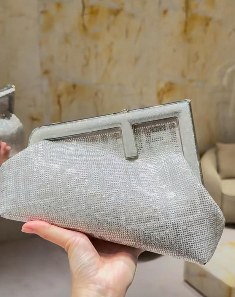 Fendi First Bag in silver leather with FF crystal