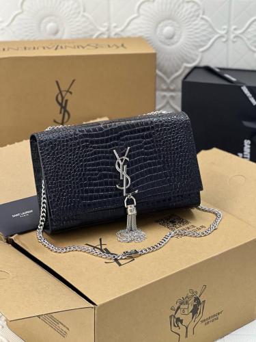 Saint Laurent women's clutch with shiny silver YSL logo - E-SEVEN