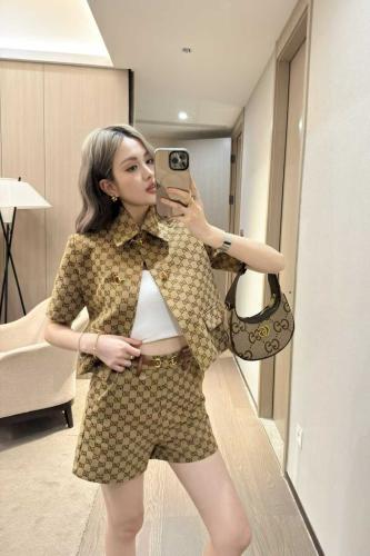 Gucci GG Women's Casual Shorts and Jacket Set in Beige Brown - E