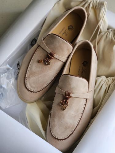 Loro Piana women's flat shoes in beige with brown - E-SEVEN STORE