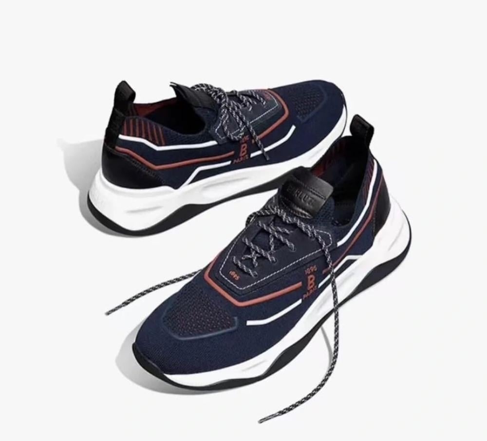 Berluti Men's Black Mesh Sneakers with Orange Stripes