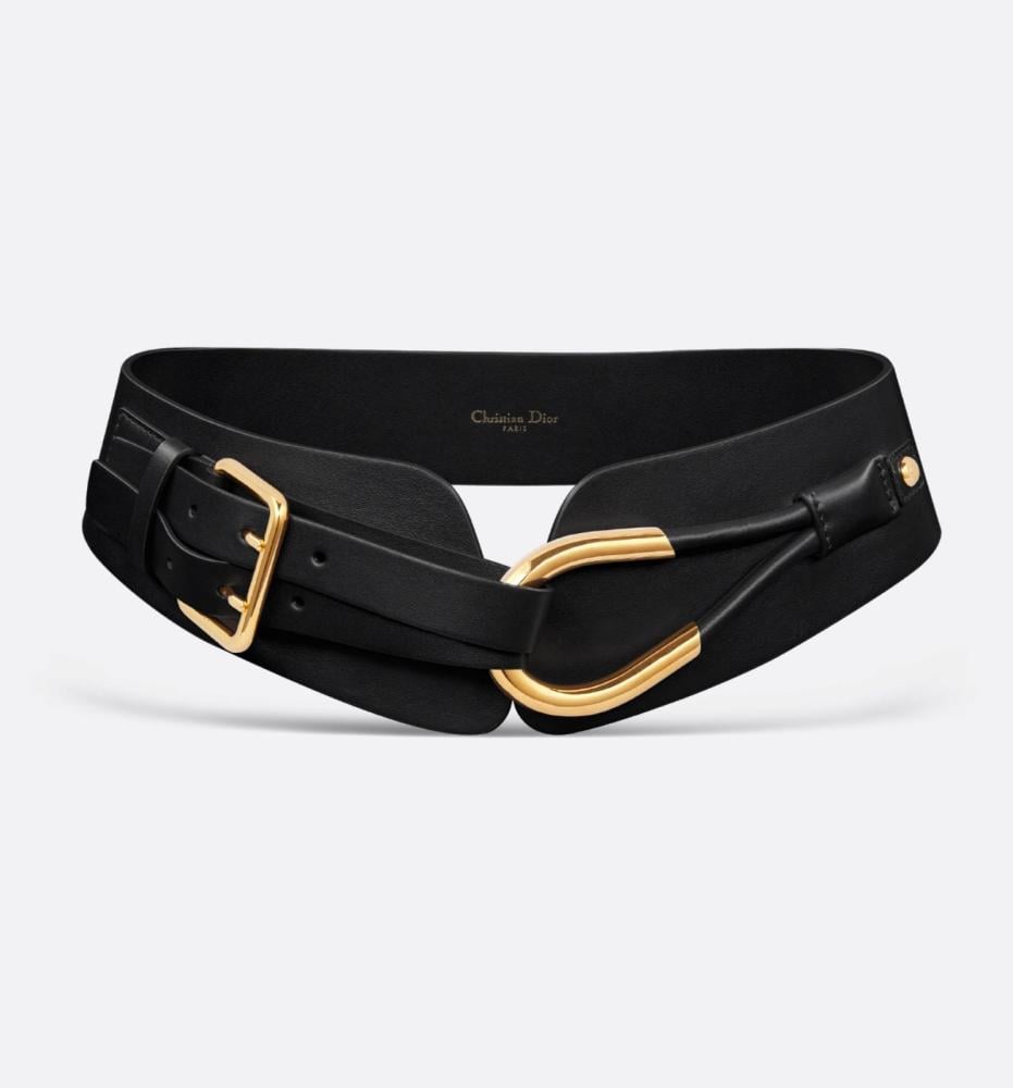 Dior Nolita Leather Belt Women's Wide Black Belt with Gold