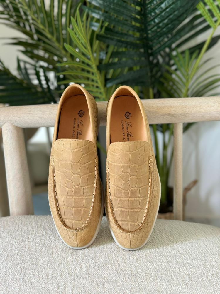 Men's Summer Lorebiana Summer Alligator Leather Beige Shoes