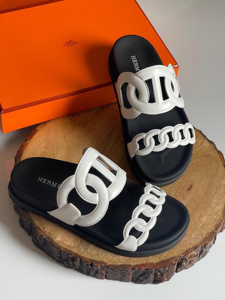 Hermes Extra Slippers for Women, White, Black, Comfortable