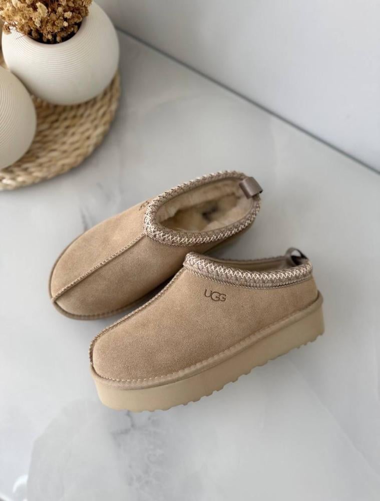 Winter slipper ugg open back shoes in beige - E-SEVEN STORE