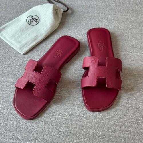 Hermes Oran Flat Women's Slipper, Burgundy Red | ESEVEN STORE