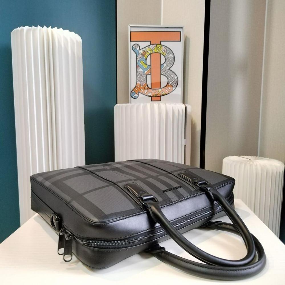 Black Burberry Check Laptop Bag with Top Handles - E-SEVEN STORE