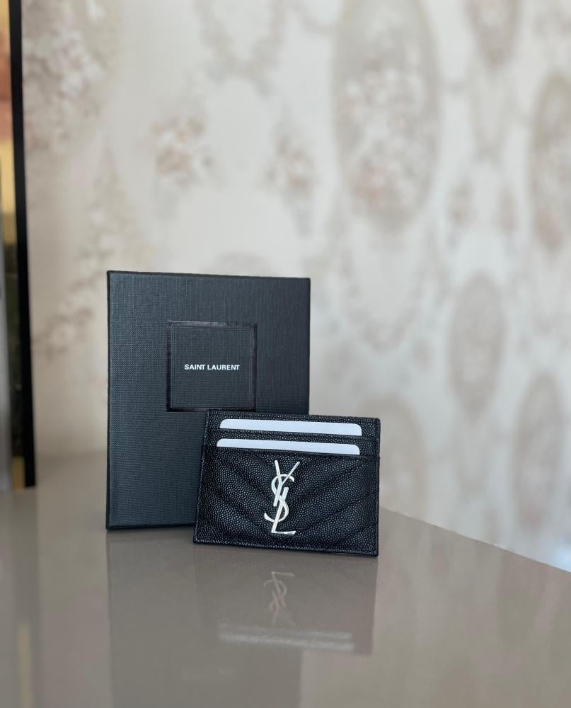 ★Saint Laurent★ Signature Logo Textured Leather Card Holde SAINT LAURENT Monogramme quilted textured-leather cardholder