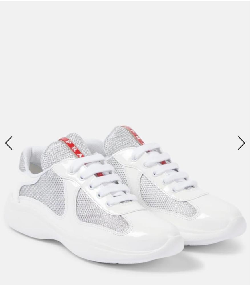 Prada America Cup Men's White and Grey Lace-Up Sneakers - E
