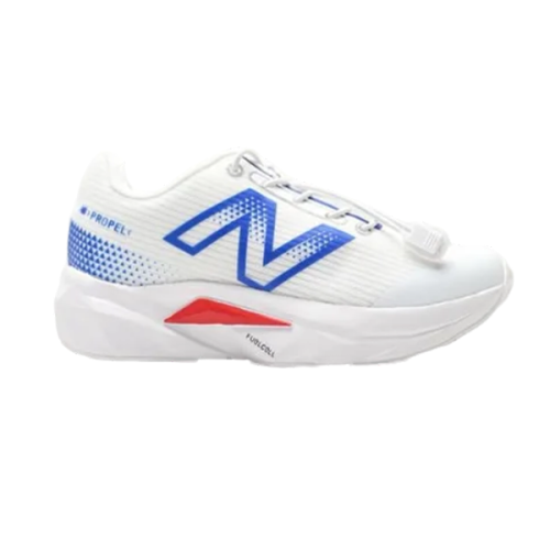 New Balance FuelCell Kids' Shoes in White with Blue Logo - E