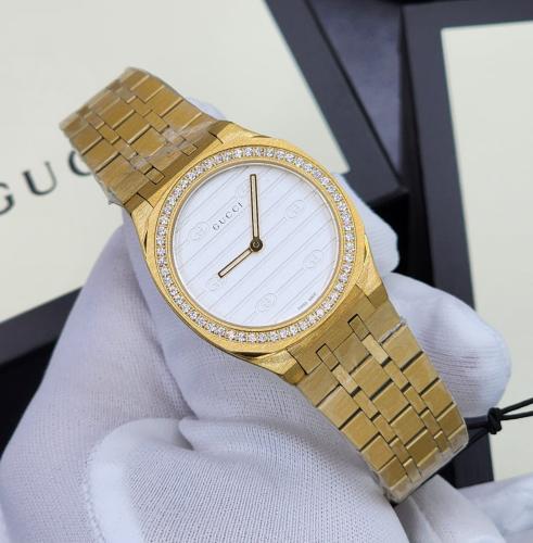 Gucci H25 Women's Elegant Gold Watch with White Dial E-SEVEN STORE