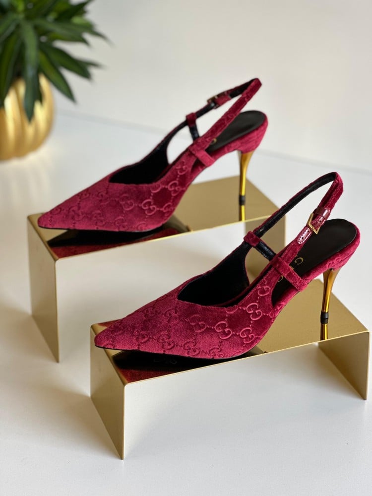 ✨Ree✨ Gucci Burgundy Women's Slingback Heel Pumps - E-SEVEN STORE