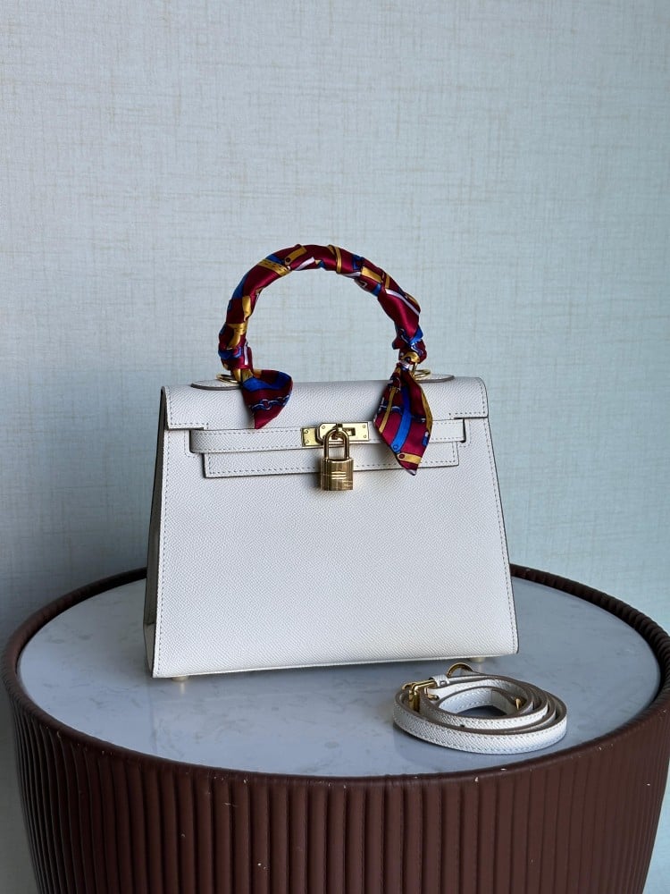Hermes Kelly Bag for Women, White and Gold
