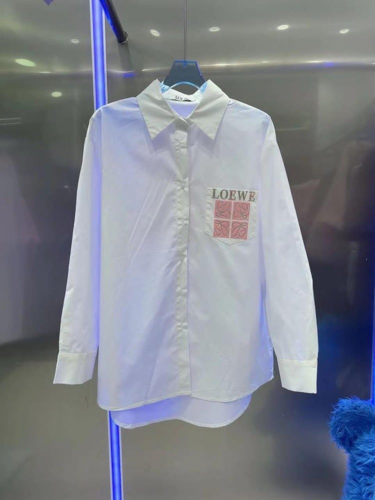 Luxury women's long-sleeved white shirt with elegant embroidery by Loewe