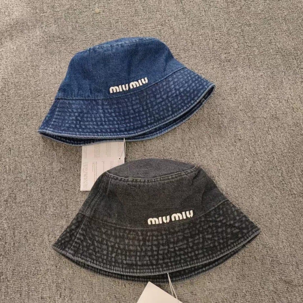 Miu Miu Denim Hat for Women Black Luxury Top Quality E-SEVEN STORE - Main Image