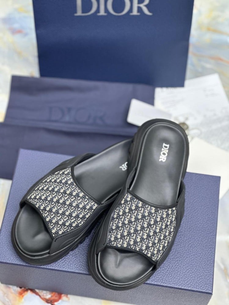 Dior Men's Oblique Black Pattern Flip Flop E-SEVEN STORE